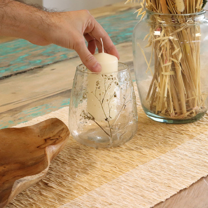 Natural Floral Glass - Vase Candle Holder - Margarita  - (12x11cm) - Ditzy Petunia