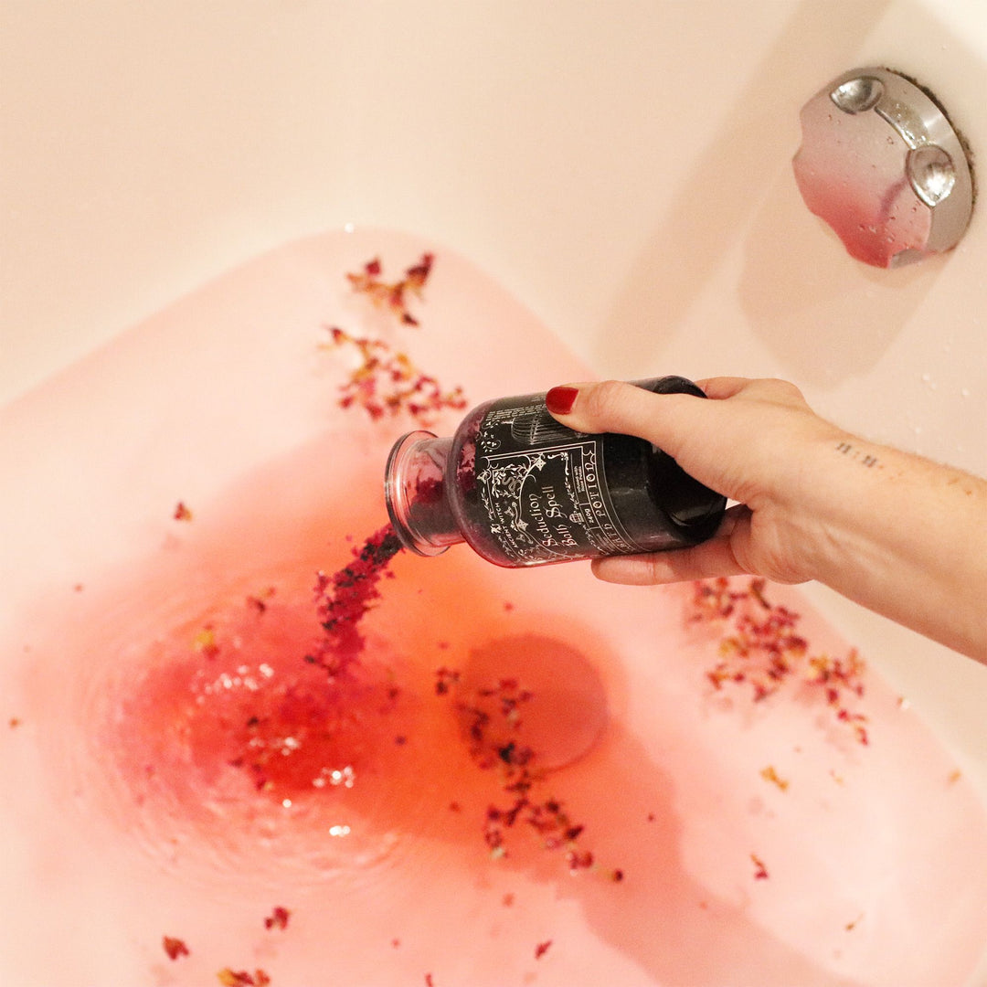 Ancient Witch Bath Spell Potion &amp; Amethyst Crystal Amulet - Seduction - Ditzy Petunia