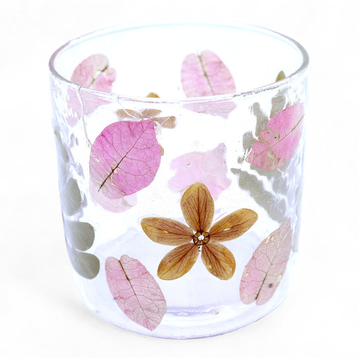 Natural Floral Glass - Straight Candle Holder - Primavera -  (8x8cm) - Ditzy Petunia
