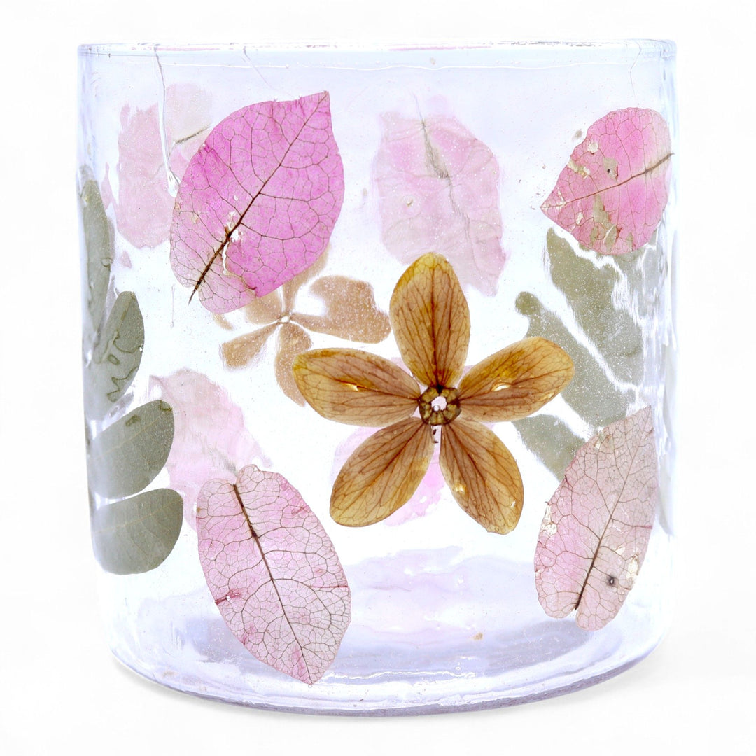Natural Floral Glass - Straight Candle Holder - Primavera -  (8x8cm) - Ditzy Petunia