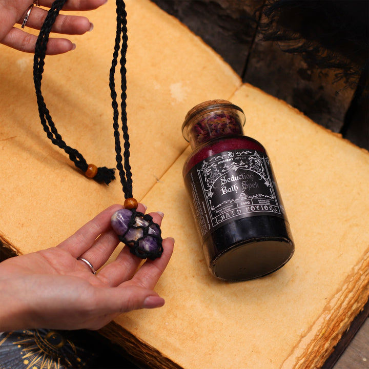 Ancient Witch Bath Spell Potion &amp; Rock Crystal Amulet - Cleansing - Ditzy Petunia