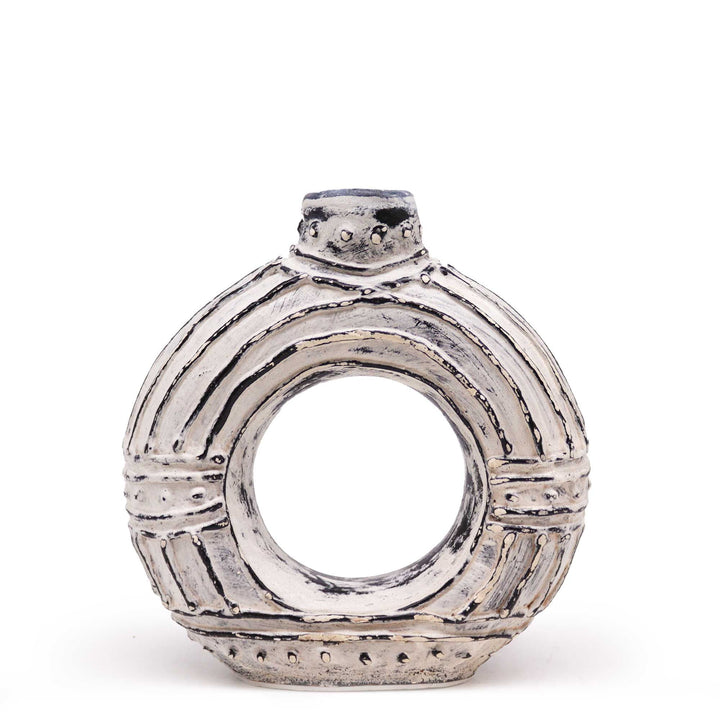 Round Donut Shaped Vase - Cream 18cm - Ditzy Petunia