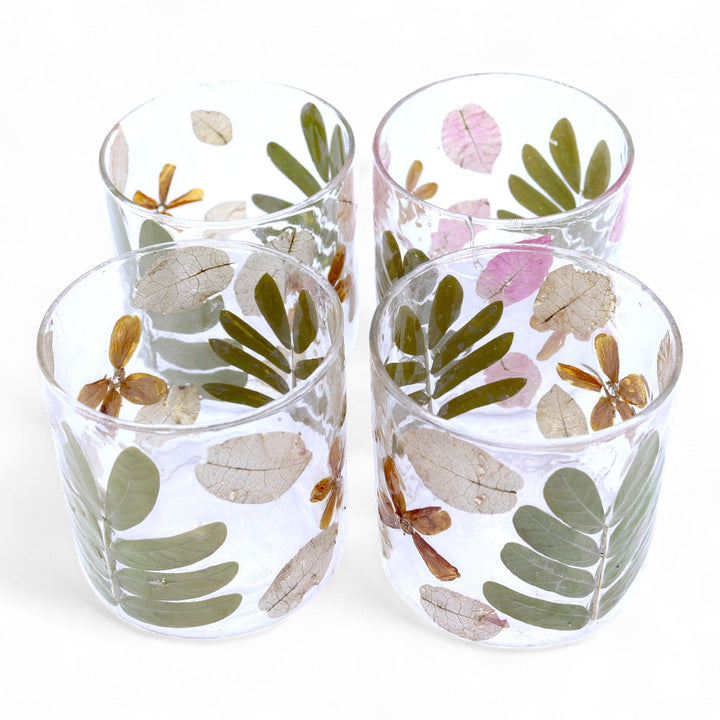 Natural Floral Glass - Straight Candle Holder - Primavera -  (8x8cm) - Ditzy Petunia