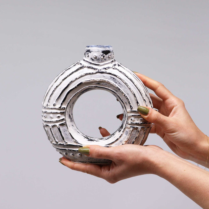 Round Donut Shaped Vase - Cream 18cm - Ditzy Petunia