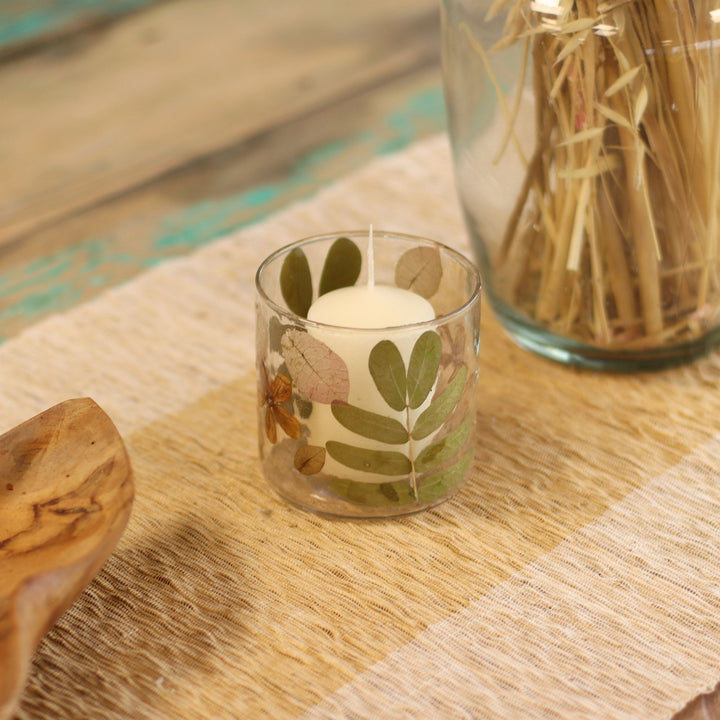 Natural Floral Glass - Straight Candle Holder - Primavera -  (8x8cm) - Ditzy Petunia