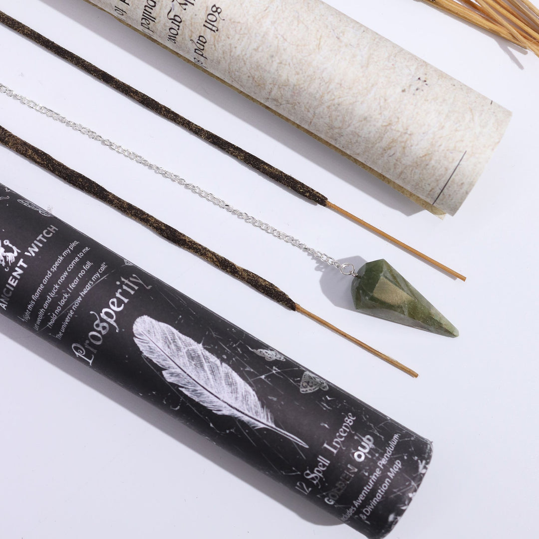 Ancient Witch Spell Incense - Prosperity - Aventurine Pendulum - Ditzy Petunia