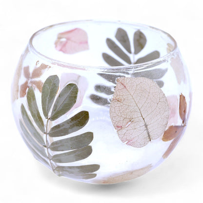 Natural Floral Glass - Bowl Candle Holder - Primavera  - (8x10cm) - Ditzy Petunia