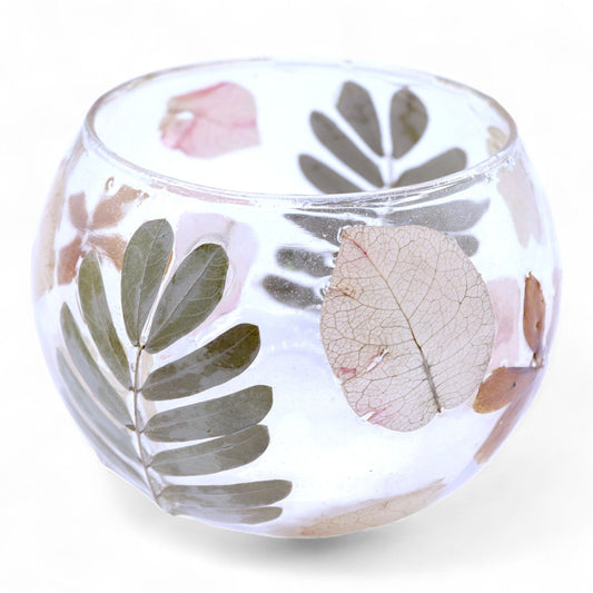 Natural Floral Glass - Bowl Candle Holder - Primavera  - (8x10cm) - Ditzy Petunia