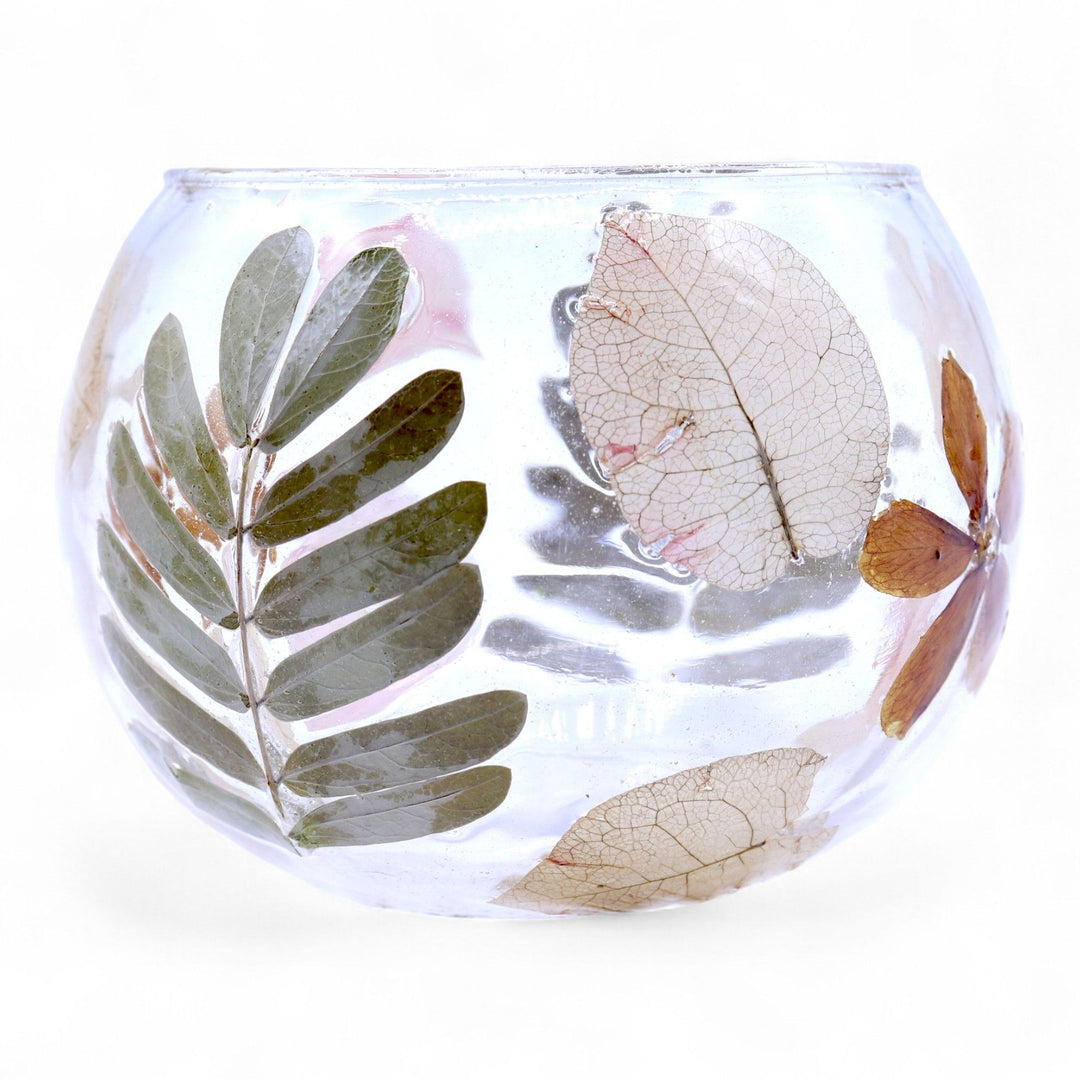 Natural Floral Glass - Bowl Candle Holder - Primavera  - (8x10cm) - Ditzy Petunia