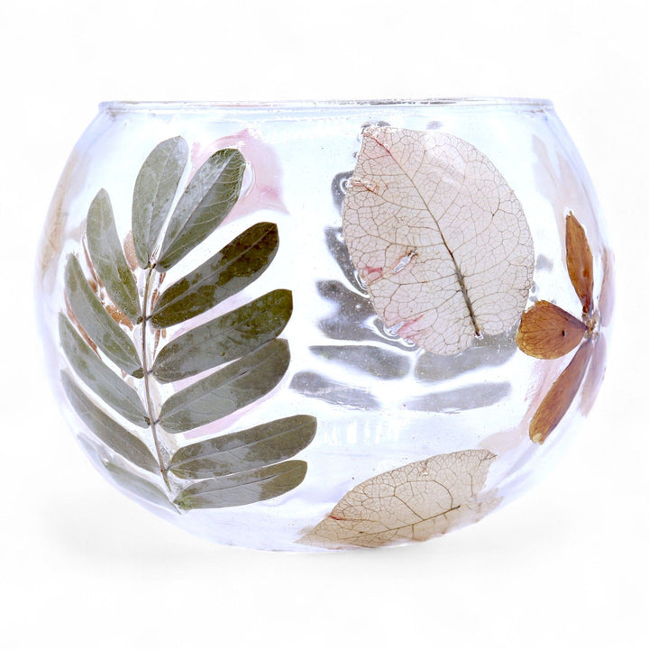 Natural Floral Glass - Bowl Candle Holder - Primavera  - (8x10cm) - Ditzy Petunia