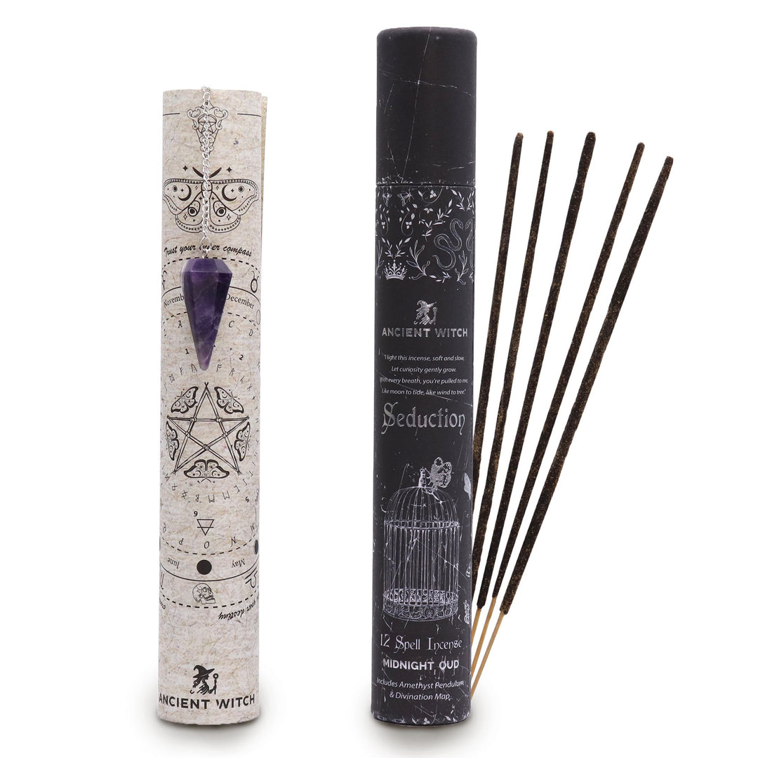 Ancient Witch Spell Incense - Seduction - Amethyst Pendulum - Ditzy Petunia