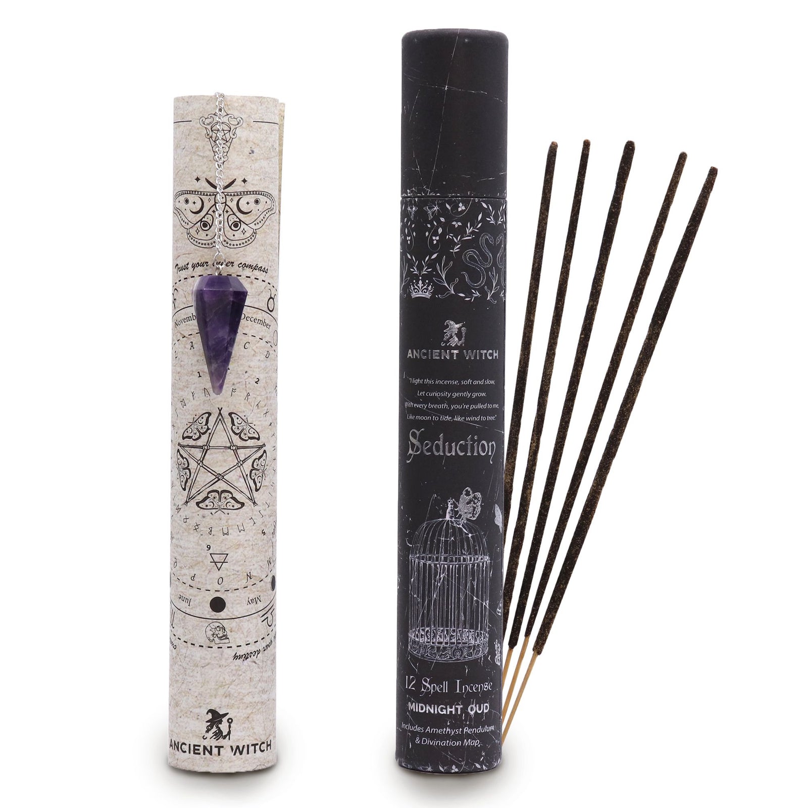 Ancient Witch Spell Incense - Seduction - Amethyst Pendulum - Ditzy Petunia