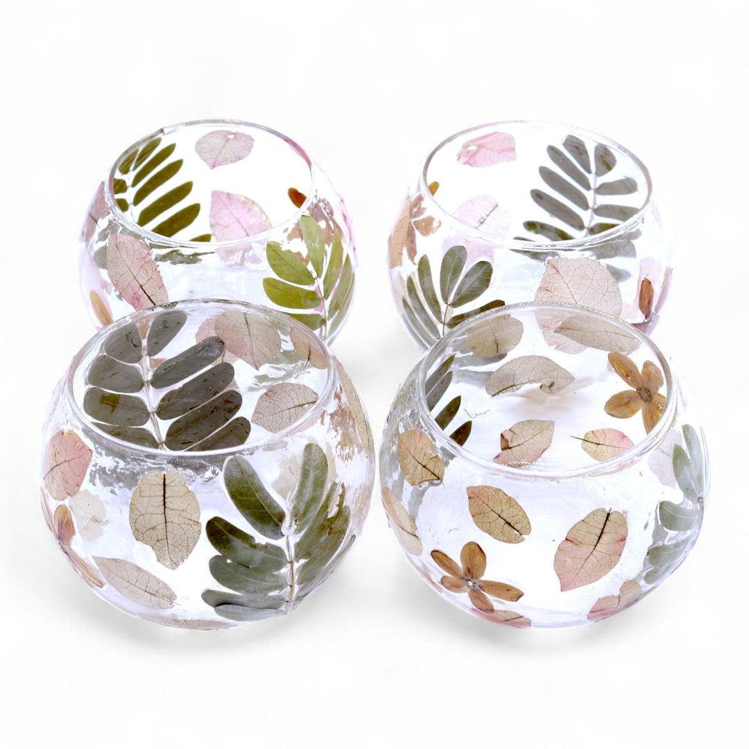 Natural Floral Glass - Bowl Candle Holder - Primavera  - (8x10cm) - Ditzy Petunia