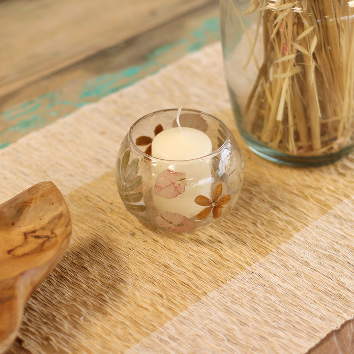 Natural Floral Glass - Bowl Candle Holder - Primavera  - (8x10cm) - Ditzy Petunia