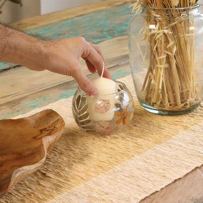 Natural Floral Glass - Bowl Candle Holder - Primavera  - (8x10cm) - Ditzy Petunia