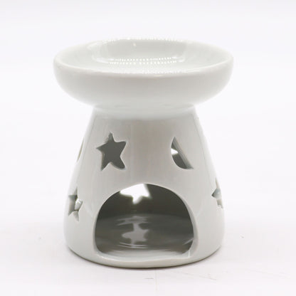 Small Classic White Oil Burner - Moon & Star