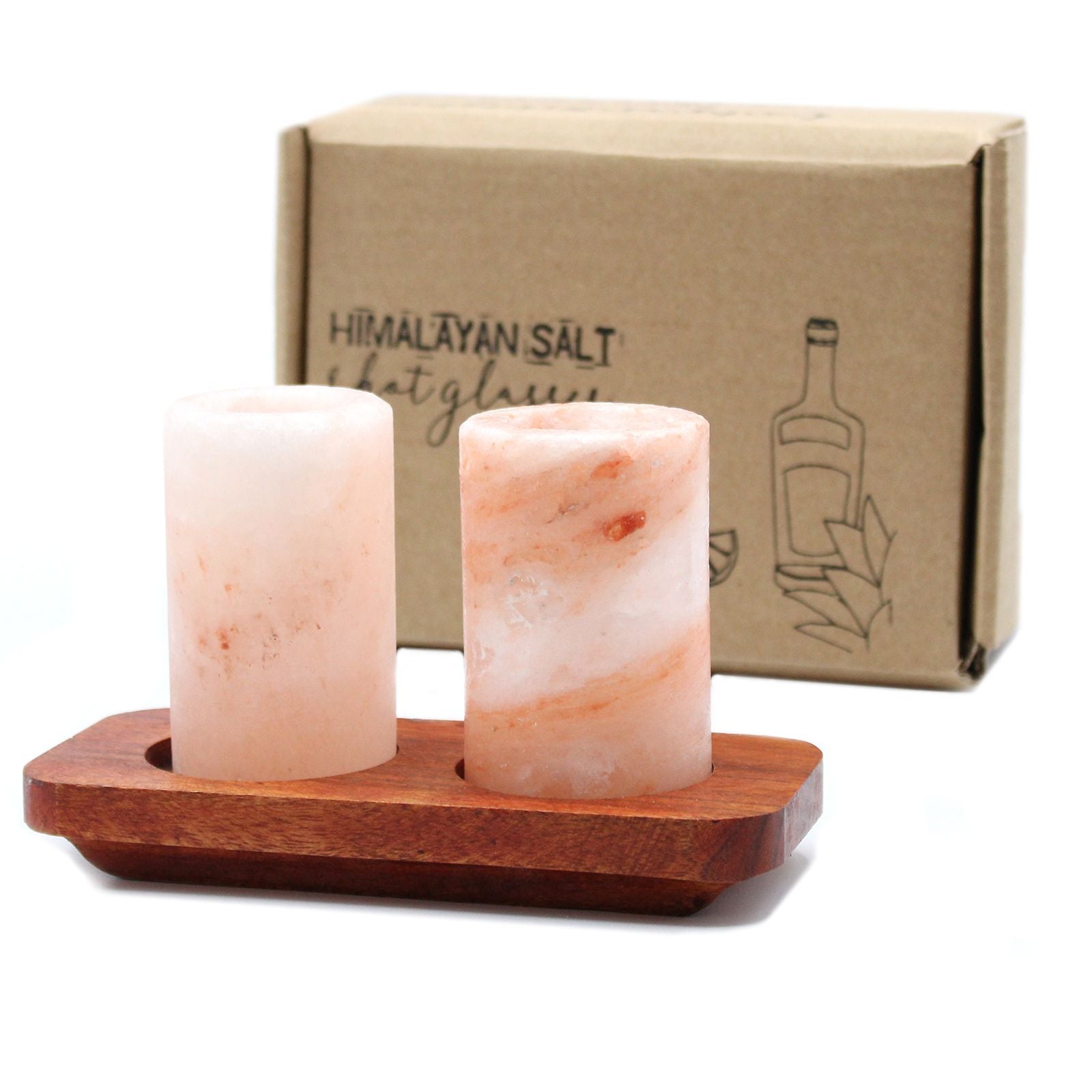 Set of 2 Himalayan Salt Shot Glasses & Wood Serving Stand - Ditzy Petunia