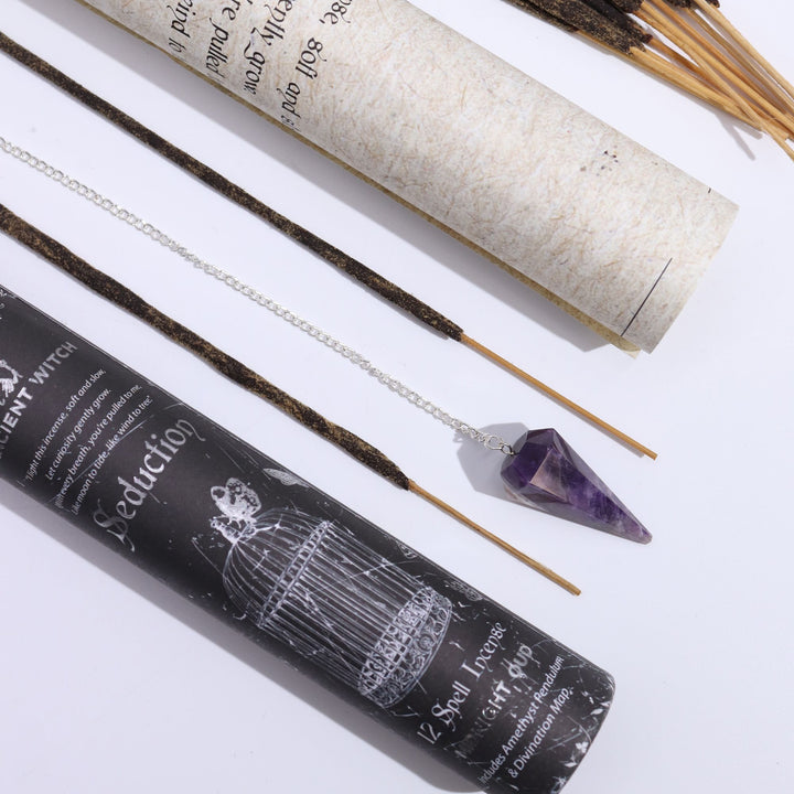 Ancient Witch Spell Incense - Seduction - Amethyst Pendulum - Ditzy Petunia
