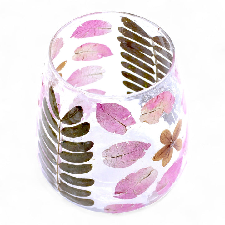 Natural Floral Glass - Vase Candle Holder - Primavera  - (12x11cm) - Ditzy Petunia