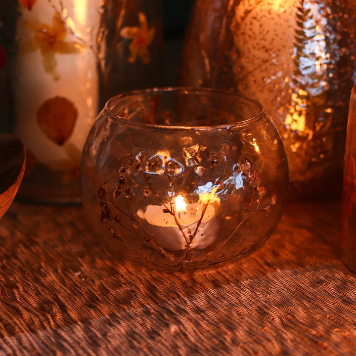 Natural Floral Glass - Bowl Candle Holder - Margarita - (8x10cm) - Ditzy Petunia