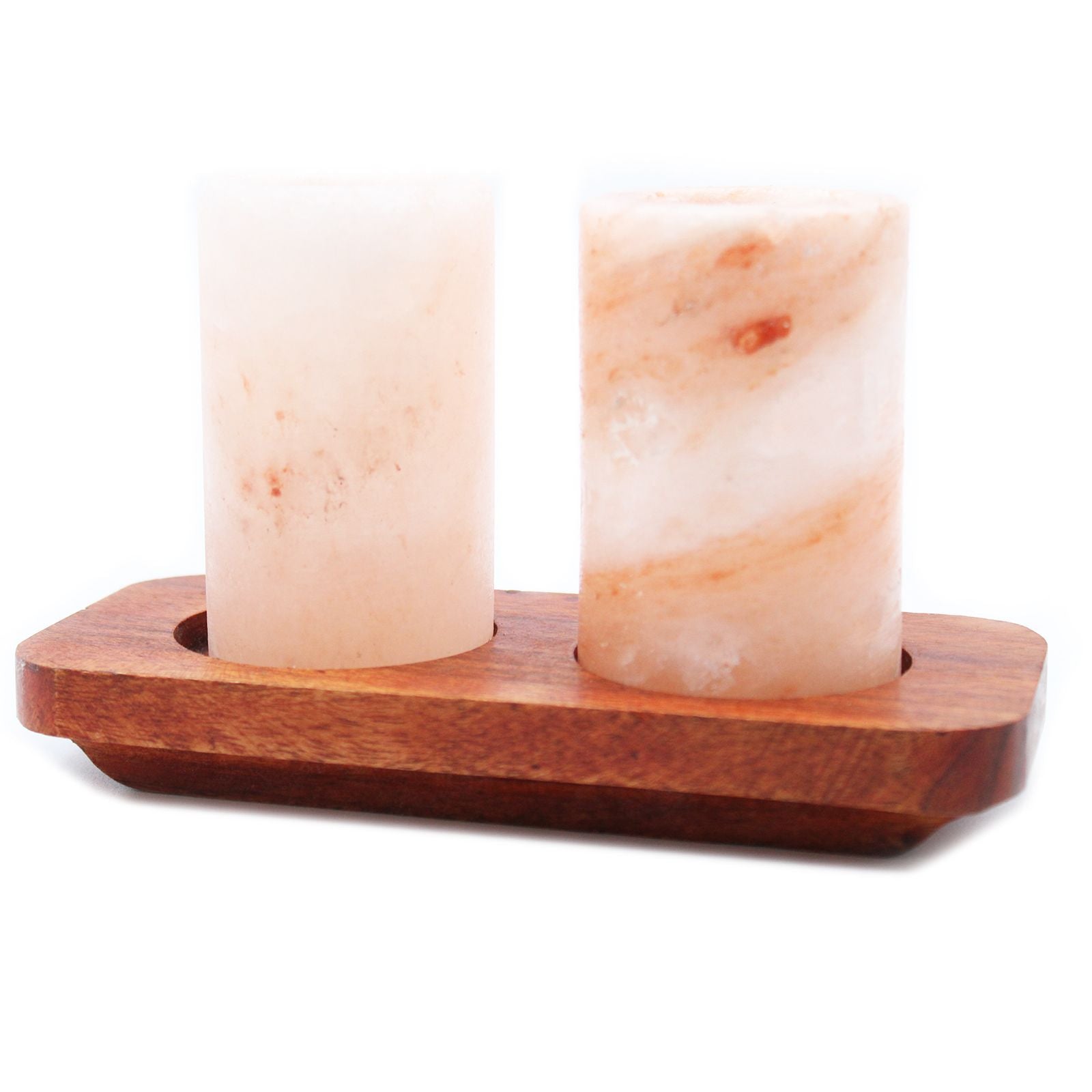 Set of 2 Himalayan Salt Shot Glasses & Wood Serving Stand - Ditzy Petunia