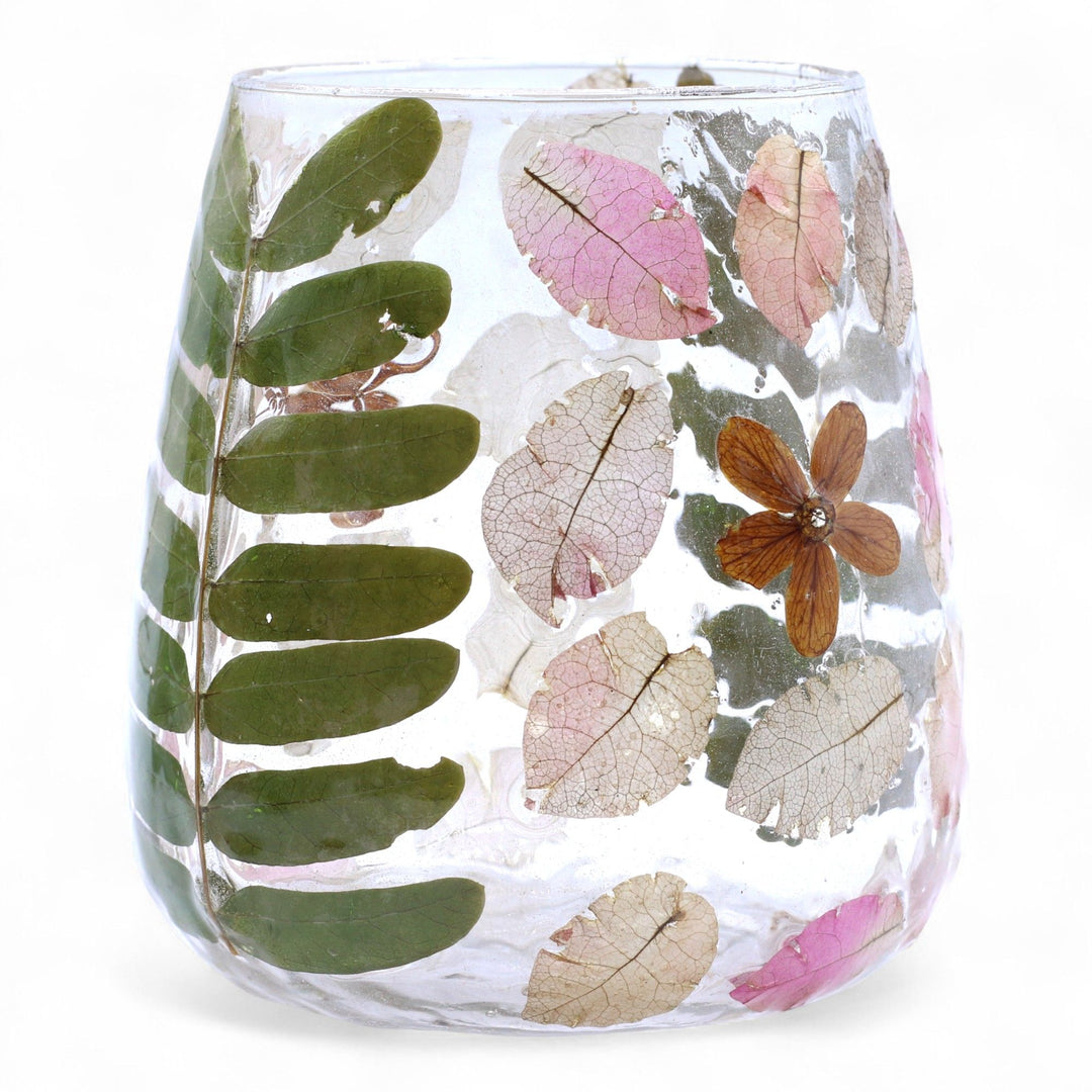Natural Floral Glass - Vase Candle Holder - Primavera  - (12x11cm) - Ditzy Petunia