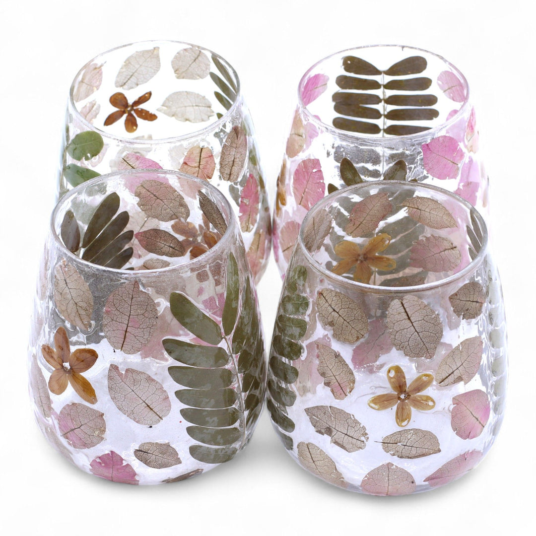 Natural Floral Glass - Vase Candle Holder - Primavera  - (12x11cm) - Ditzy Petunia