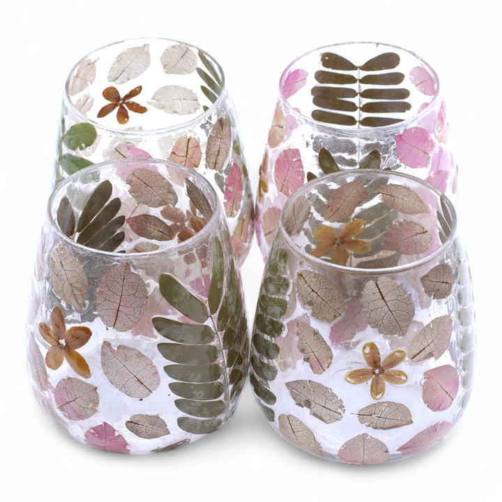 Natural Floral Glass - Vase Candle Holder - Primavera  - (12x11cm) - Ditzy Petunia