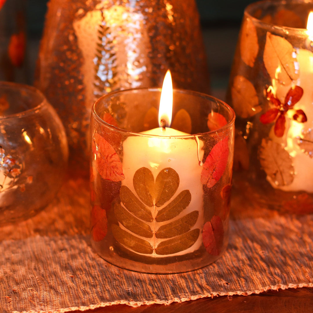 Natural Floral Glass - Straight Candle Holder - Primavera -  (8x8cm) - Ditzy Petunia
